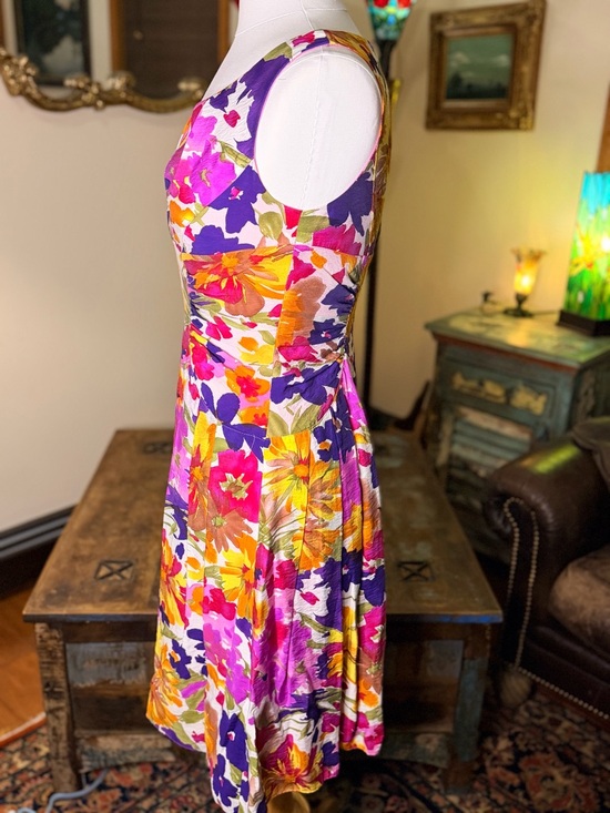 Adrianna Papell Floral Midi Dress - Purple, Pink & Yellow - Picture 6 of 15